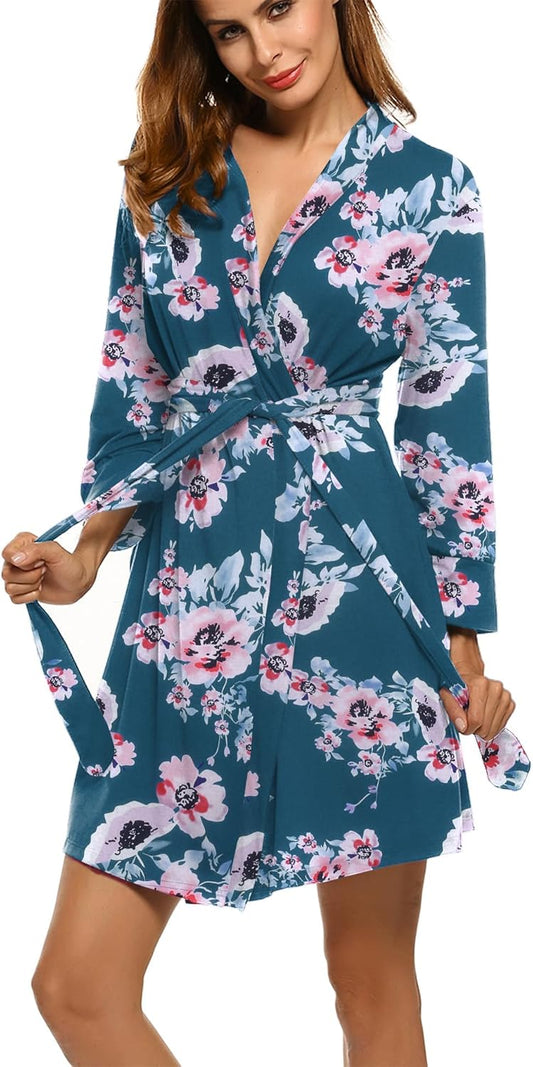HOTOUCH Womens Robe Lightweight Short Knit Bathrobe Soft Ladies Sleepwear with Pockets