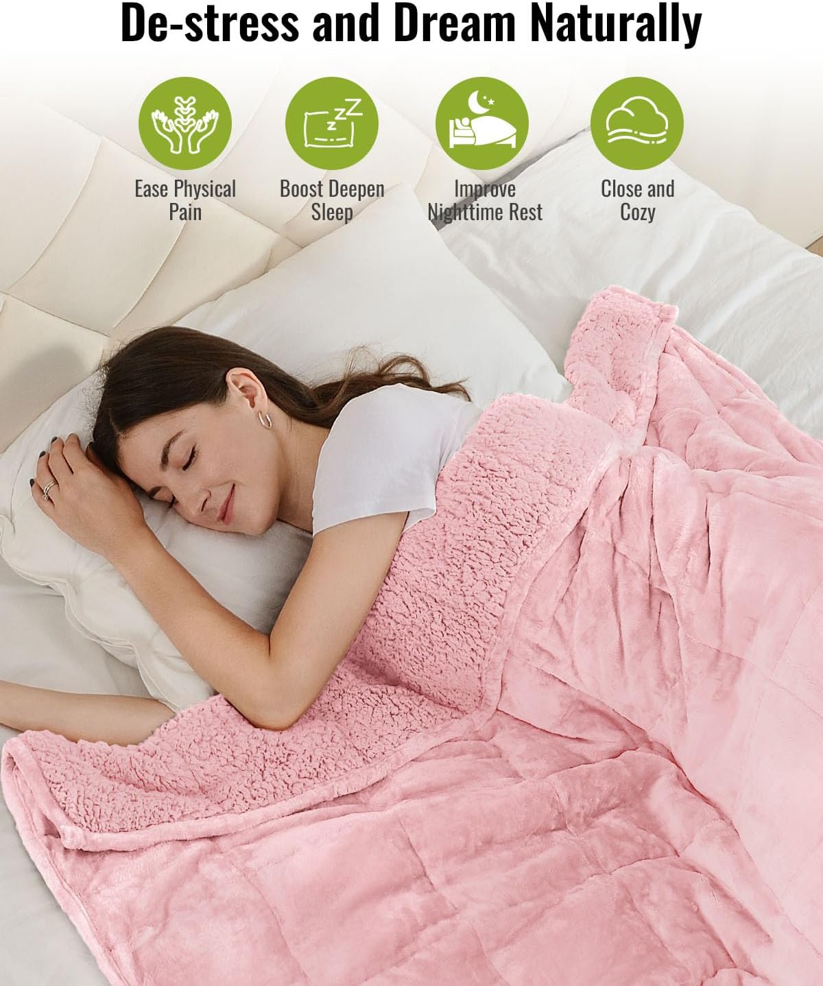 Uttermara Sherpa Fleece Weighted Blanket 20 lbs for Adult, Unicolor Ultra-Soft Fleece and Sherpa, Dual Sided Cozy Plush Blanket for Sofa Bed, 60 x 80 inches, Pink