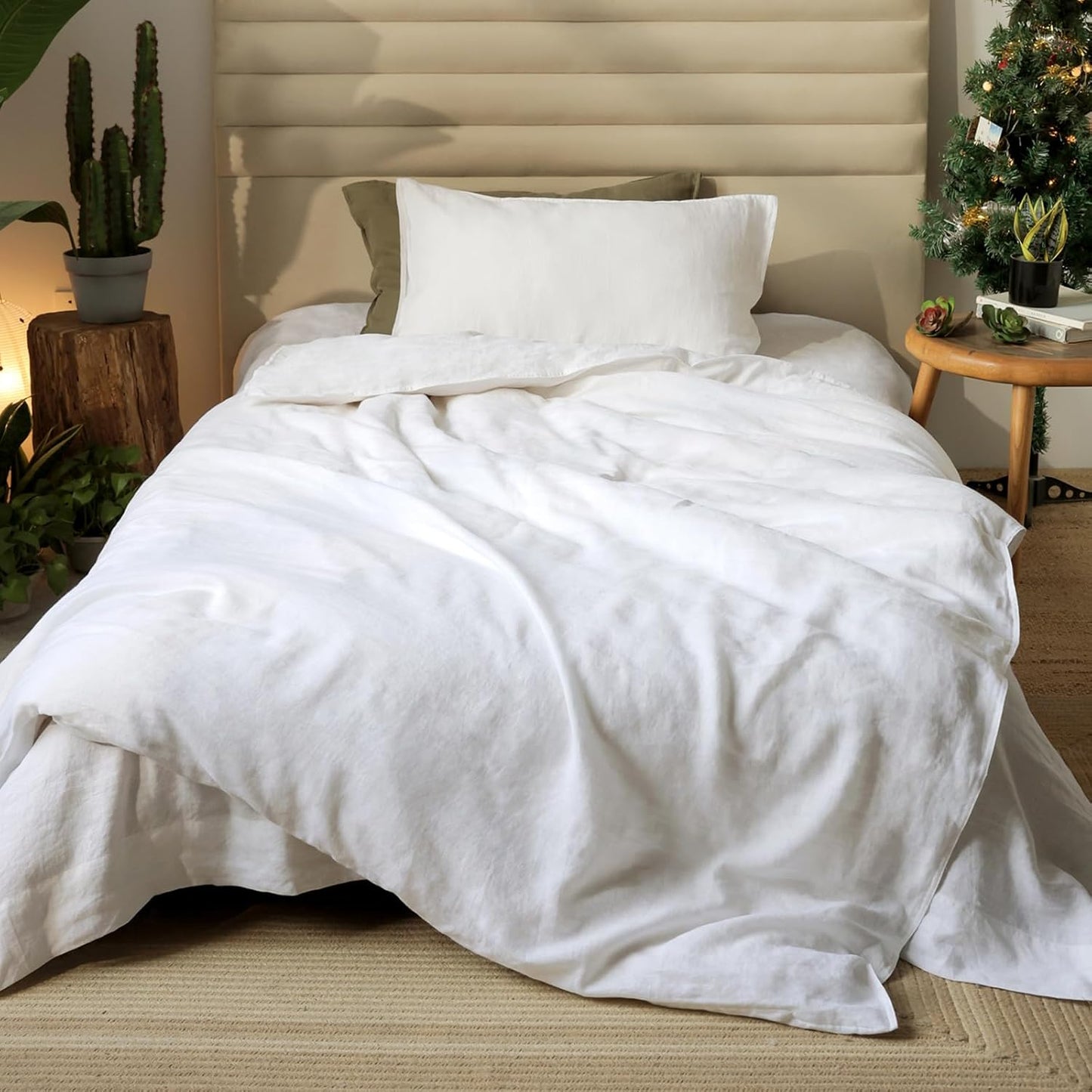 XZ XIFA White Linen Duvet Cover Twin, 100% Washed French Flax Linen Bedding Set with Zipper Closure, Cooling & Textured Bed Sets for Hot Sleepers(1 Duvet Cover, 1 Pillowcases)