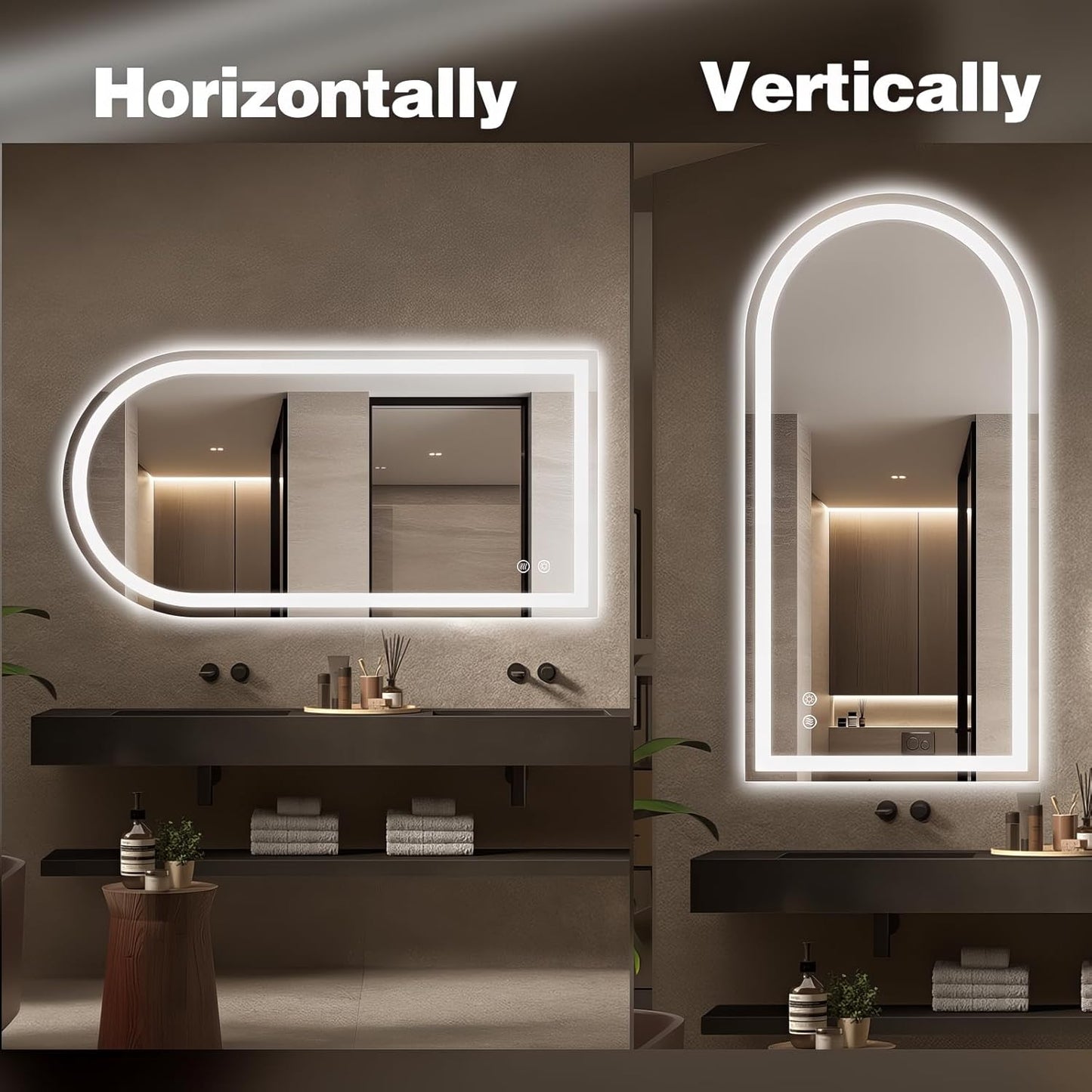 Niccy Arched LED Bathroom Mirror, 55x30 Arch Wall Mounted Frameless Bathroom Mirror for Vanity, Smart Lighted Frontlit Mirrors with Memory Function for Bathroom Bedroom Beauty Hair Salon