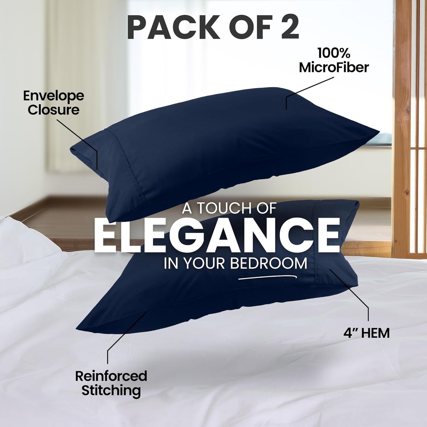 Pillow Covers by Utopia Bedding - Queen Size 2-Pack – Soft Brushed Microfiber – Perfect for Hospitals, Hotels, Guest Rooms – Oeko-TEX Certified, 20x30 Inches (Navy)