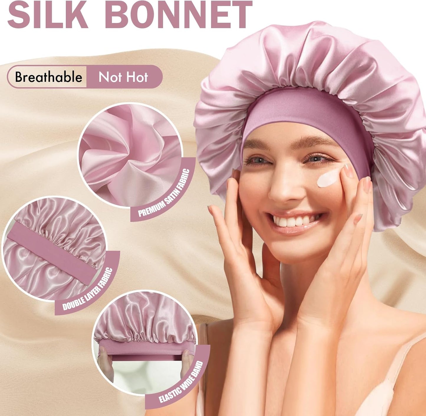 Satin Silk Bonnet for Sleeping, Double Layer Silk Sleep Cap for Men & Women, Soft Satin Lined Bonnet for Curly Hair