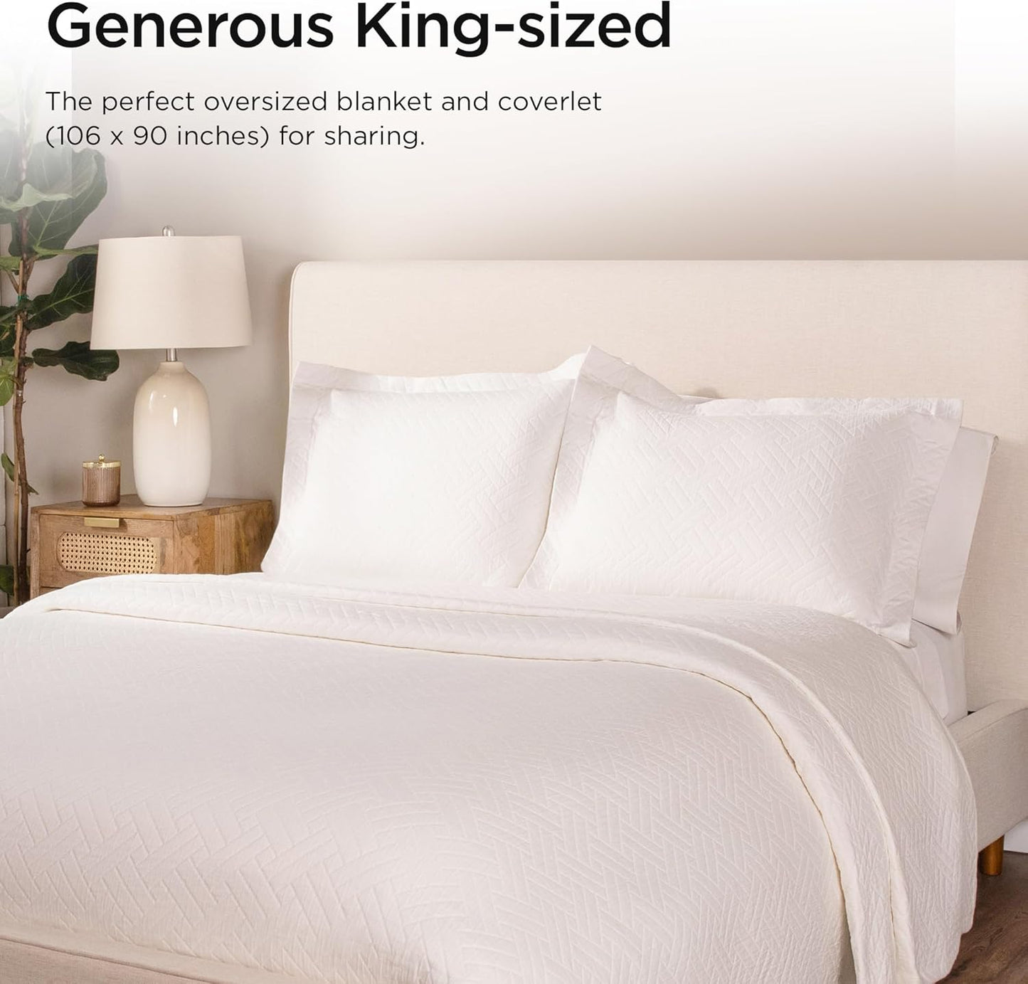 Threadmill Luxury Cotton Blankets for King Size Bed | All-Season Cozy 100% Cotton King Blanket | Criss Cross Jacquard Soft & Lightweight Coverlet fits California King Size Bed, 104x92 | White