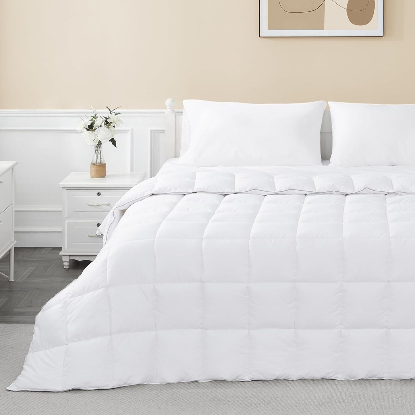 sunflower Oversized King Duvet Insert Comforter Down Alternative Filling Cotton Shell All Season Hypoallergenic Warm Breathable Noiseless Machine Washable 98"x116"with Corner Taps White