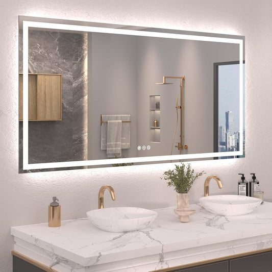 72"X36" LED Bathroom Mirror with Front Lights and Backlit, Anti-Fog, Dimmable, Shatter-Proof Tempered Glass, Lighted Bathroom Vanity Mirror for Wall with 3 Colors, Memory Function