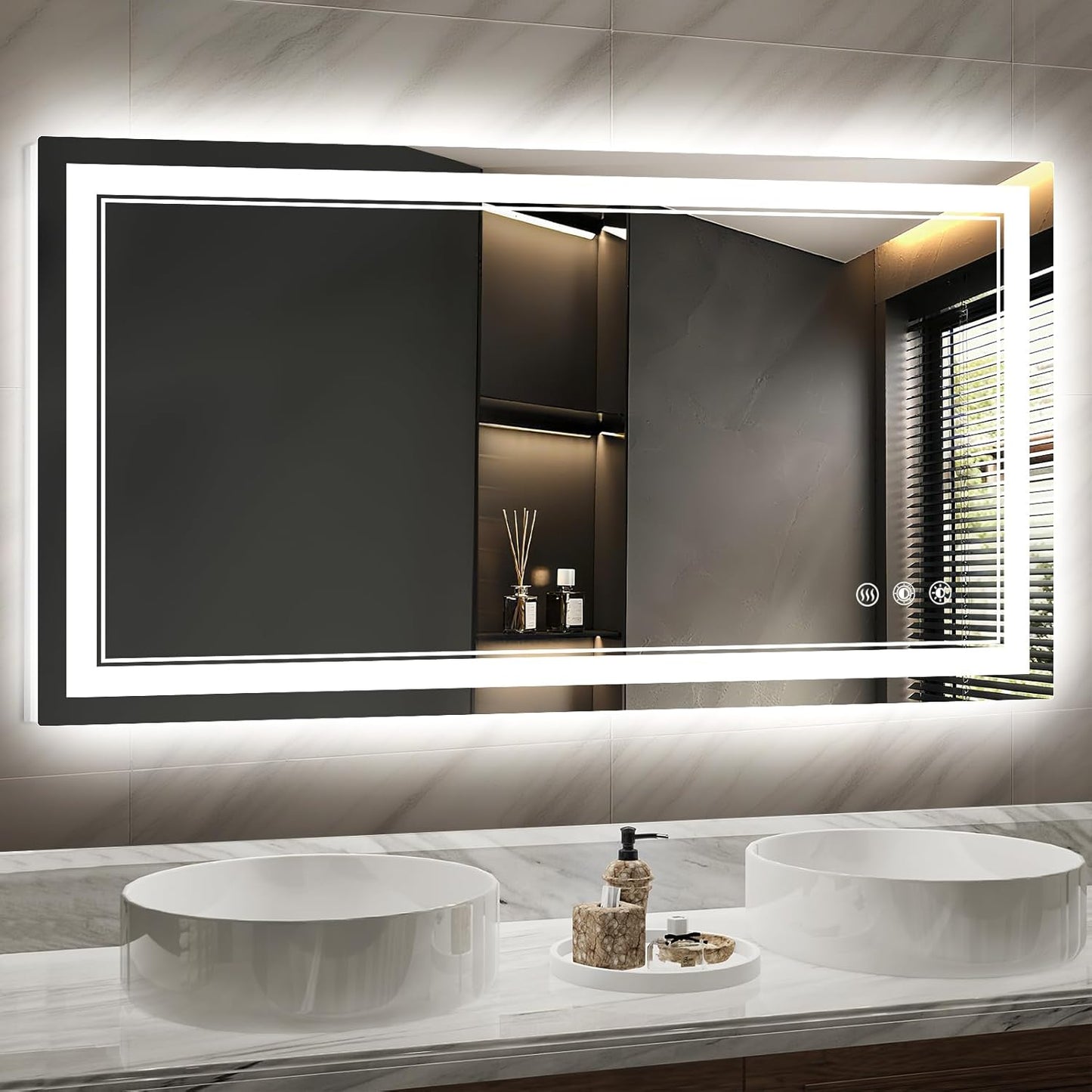 LED Bathroom Mirror with Lights: 55"x30" Wall Mounted Large Lighted Mirrors Fogless, Anti-Fog,Dimmable,Memory Function, Shatterproof Tempered Glass, Espejos para Baños, ETL Listed
