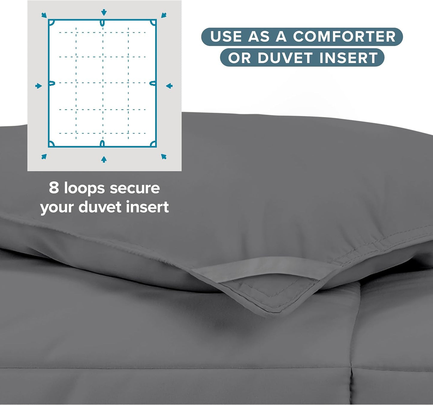 Bare Home Duvet Insert Comforter - Queen Size - Goose Down Alternative - Ultra-Soft - Premium 1800 Series - All Season Warmth - Bedding Comforter (Queen, Grey)