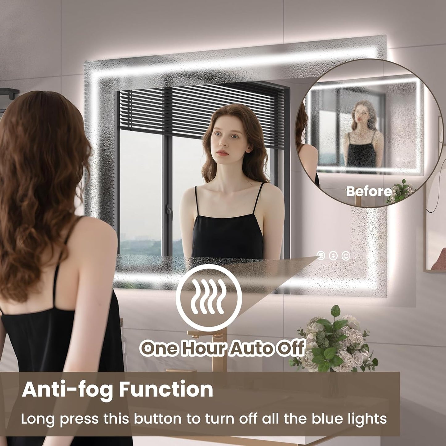 32"X32" LED Bathroom Mirror with Front Lights and Backlit, Anti-Fog, Dimmable, Shatter-Proof Tempered Glass, Lighted Bathroom Vanity Mirror for Wall with 3 Colors, Memory Function