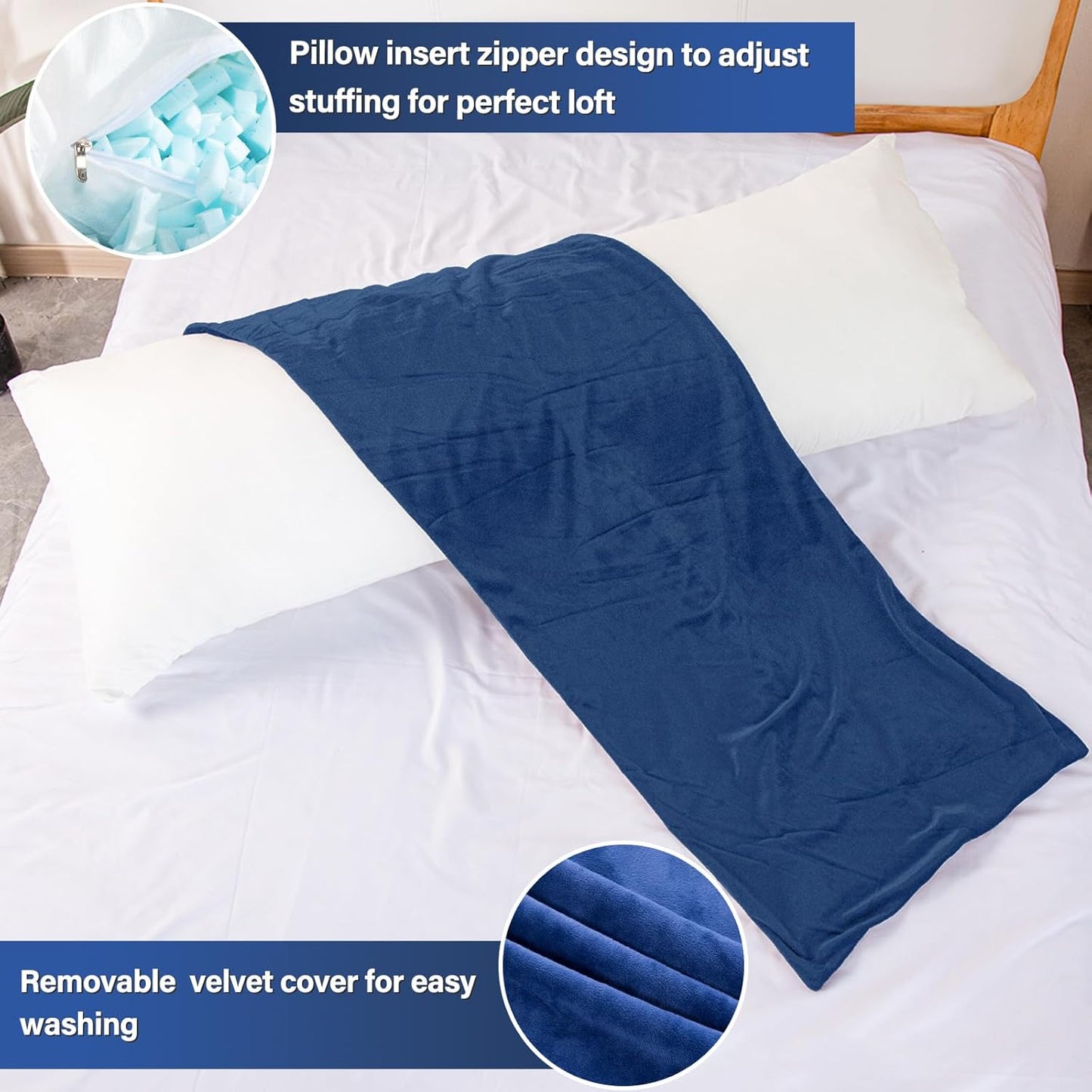 Body Pillow, Memory Foam Body Pillows for Adults Sleeping, Long Pillow for Bed, Big Large Firm Full Body Pillow for Side Sleeper, 20x54 Inch, Navy Blue