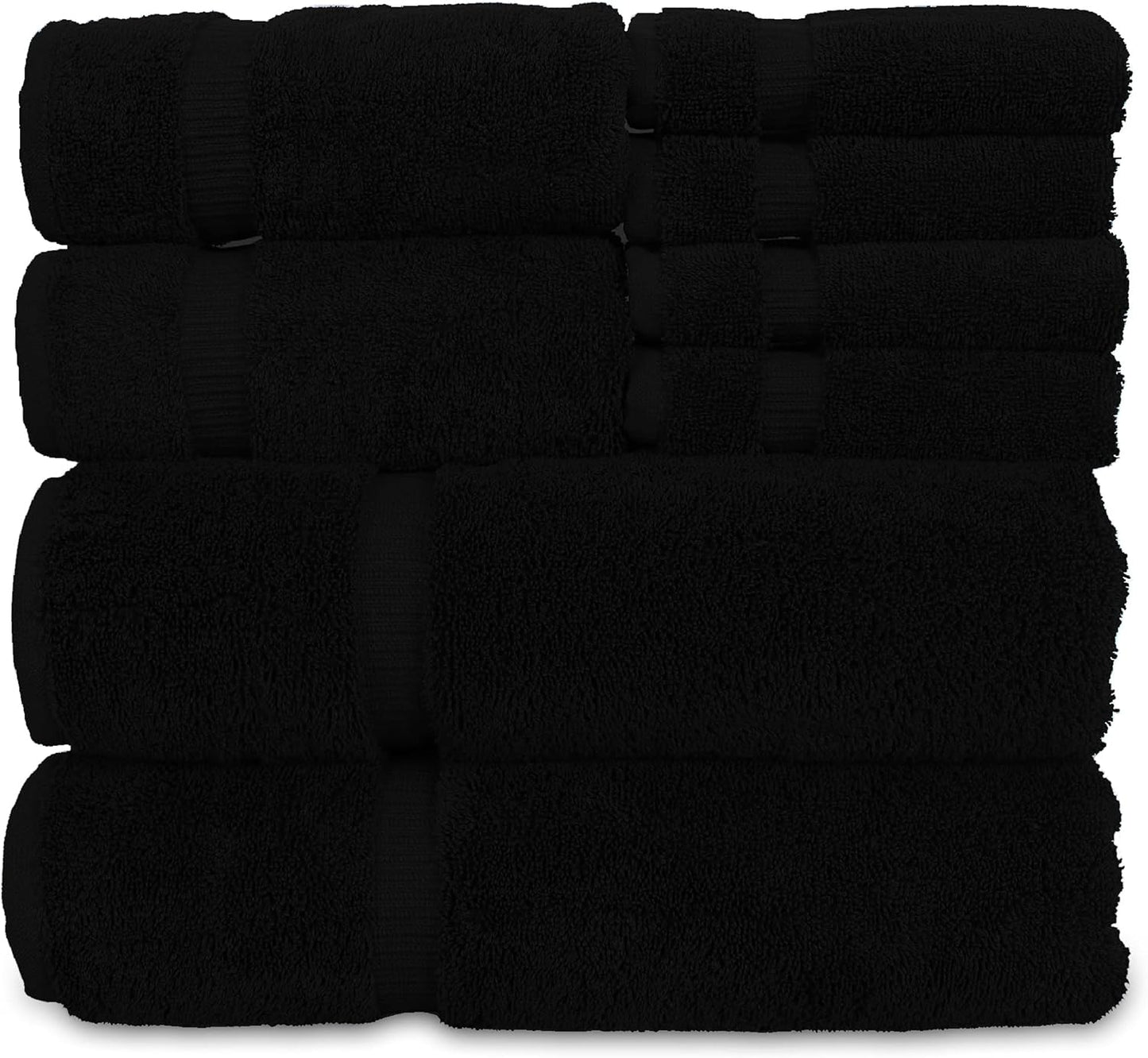Luxury Hotel & Spa Quality, Highly Absorbent 100% Turkish Cotton, 750+ GSM, Eco Friendly Towel, Bathroom and Kitchen Dobby Border Towels, 2 Bath Towel, 2 Hand Towel, 4 Washcloths (8 Piece, Black)