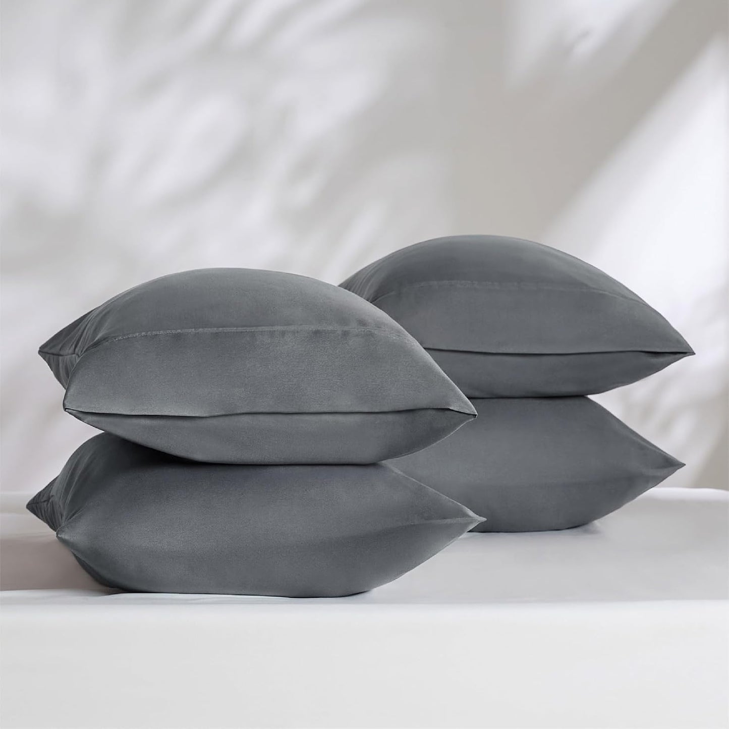 Bedsure Queen Pillow Cases Set of 4 - Dark Grey Brushed Microfiber Pillowcases 4 Pack, Super Soft Pillow Case Covers with Envelope Closure, Wrinkle, Fade and Stain Resistant, 20x30 Inches