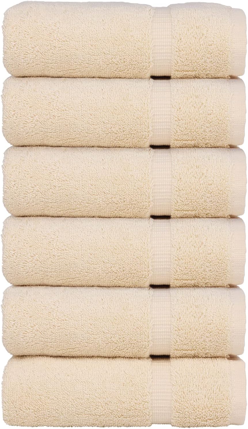 Luxury Hotel & Spa Collection, 100% Turkish Cotton 700 GSM Cloth, for Body wash, Makeup Remover & Facial Cleaning, Baby, face, Dobby Border Soft washcloths Towel Set 13" X 13", Beige, Set of 6