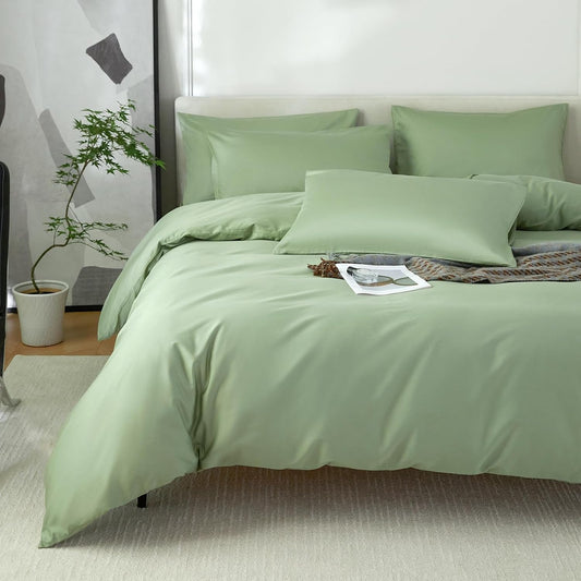 Duvet Cover Queen Size 100% Egyptian Cotton Duvet Cover Set,1600 Thread Count Feel Super Soft Comfortable Chic Lightweight 3 PCs Home Bedding Set (sage Green, 90''x90''