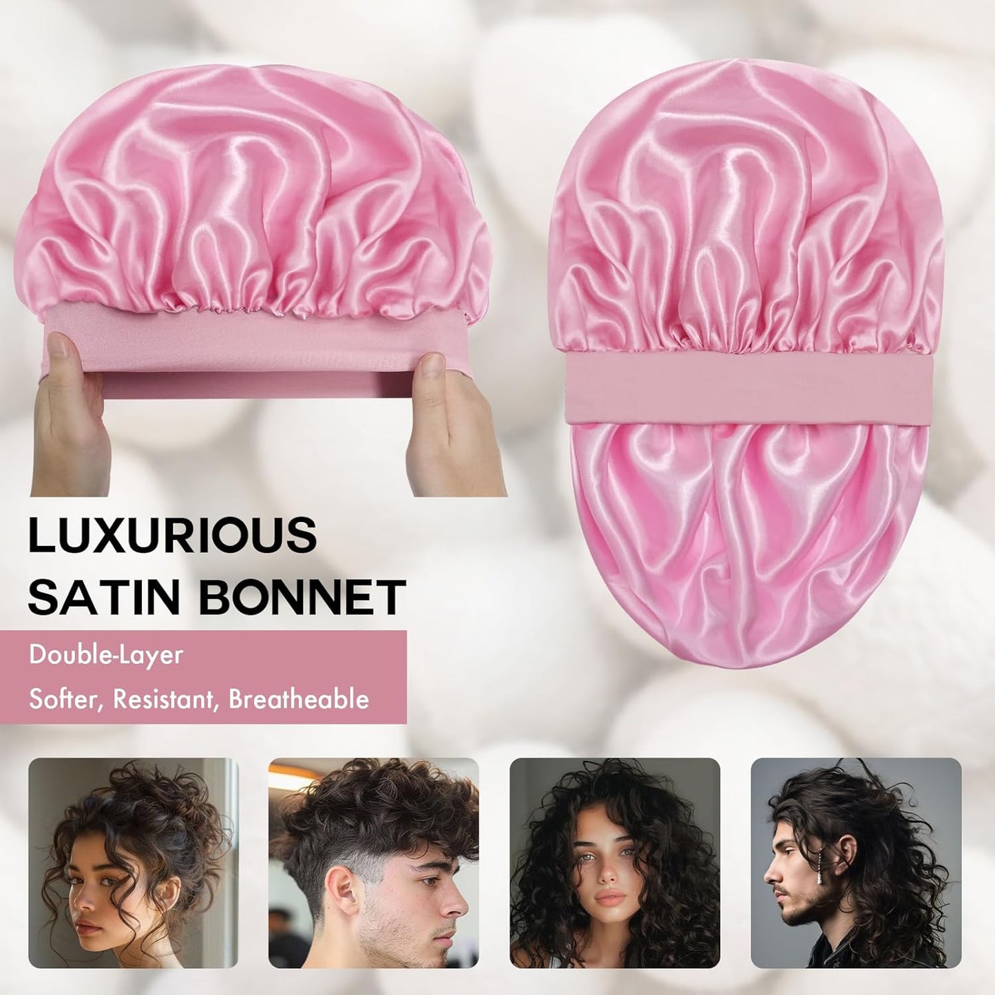 Satin Silk Bonnet for Sleeping, Double Layer Silk Sleep Cap for Men & Women, Soft Satin Lined Bonnet for Curly Hair