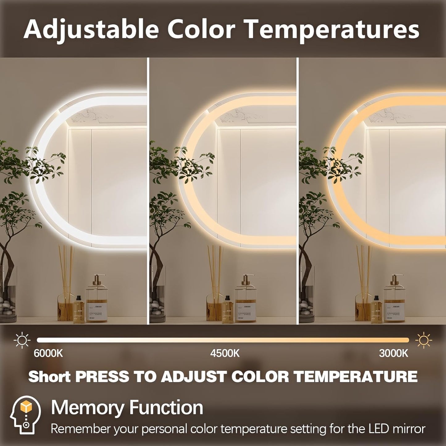 Niccy Arched LED Mirror for Bathroom, 40x24 Vanity Mirror with Light Frameless Bathroom Mirror, Smart Lighted Frontlit Mirrors with Memory Function for Bathroom Bedroom Beauty Hair Salon