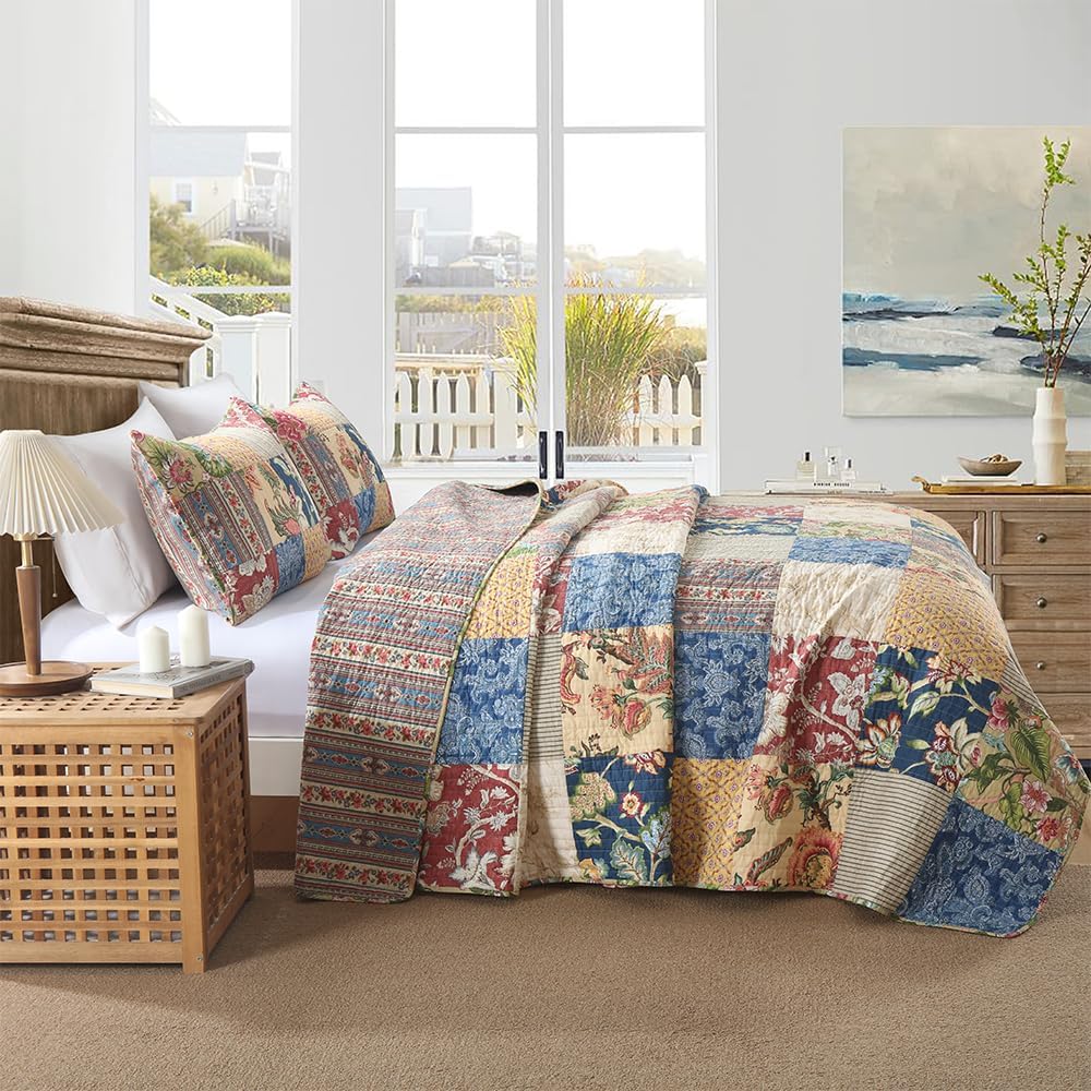 ENASAL Cotton Bedspread Quilt Sets Reversible Bedding Coverlet Sets Comforters Vintage Luxury Gorgeous Floral Real Patchwork Bedspread,Queen Size