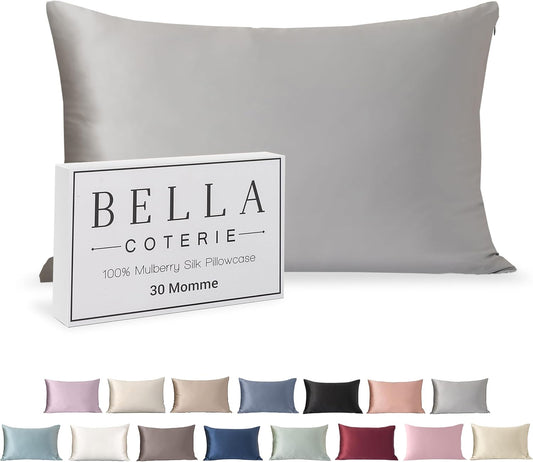 Bella Coterie Luxury Silk Pillowcase for Hair and Skin | 30 Momme | 100% Pure 6A Mulberry Silk | Super Soft | Perfectly Plush [King, Silver]