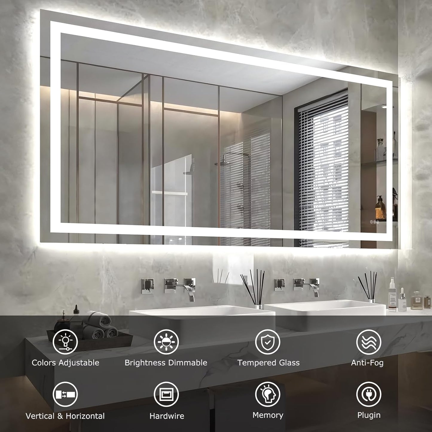 72X36 LED Bathroom Mirror with Lights, Anti-Fog, Dimmable, Backlit + Front Lit, Smart Bathroom Vanity Mirror, Memory Function, Shatterproof, Tempered Glass (Horizontal/Vertical)