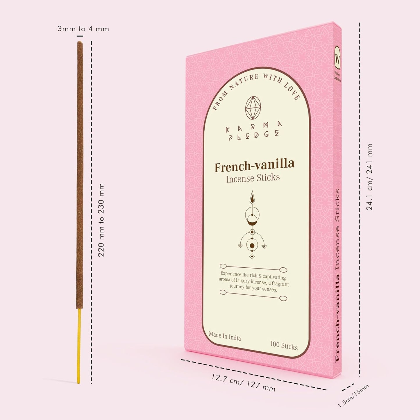 French Vanilla Incense Sticks, Organic Hand Dipped 100 Sticks with Natural Herbs & Aromatic Ingredients, Burn Time 45 to 60 Minutes, Incense for Positivity, Meditation, Relaxation, Spiritual Gift