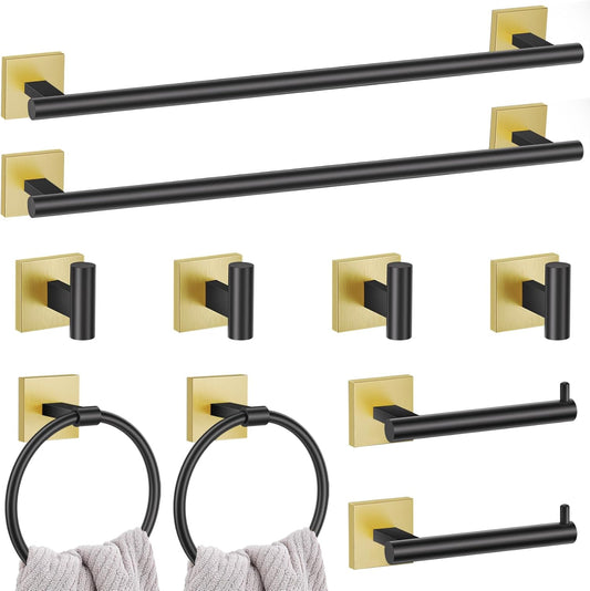 10 Pieces Black Gold Towel Bar Set, 23.6 Inch Bathroom Accessories Set SUS304 Stainless Steel Bathroom Hardware Set Towel Racks for Bathroom Wall Mounted.