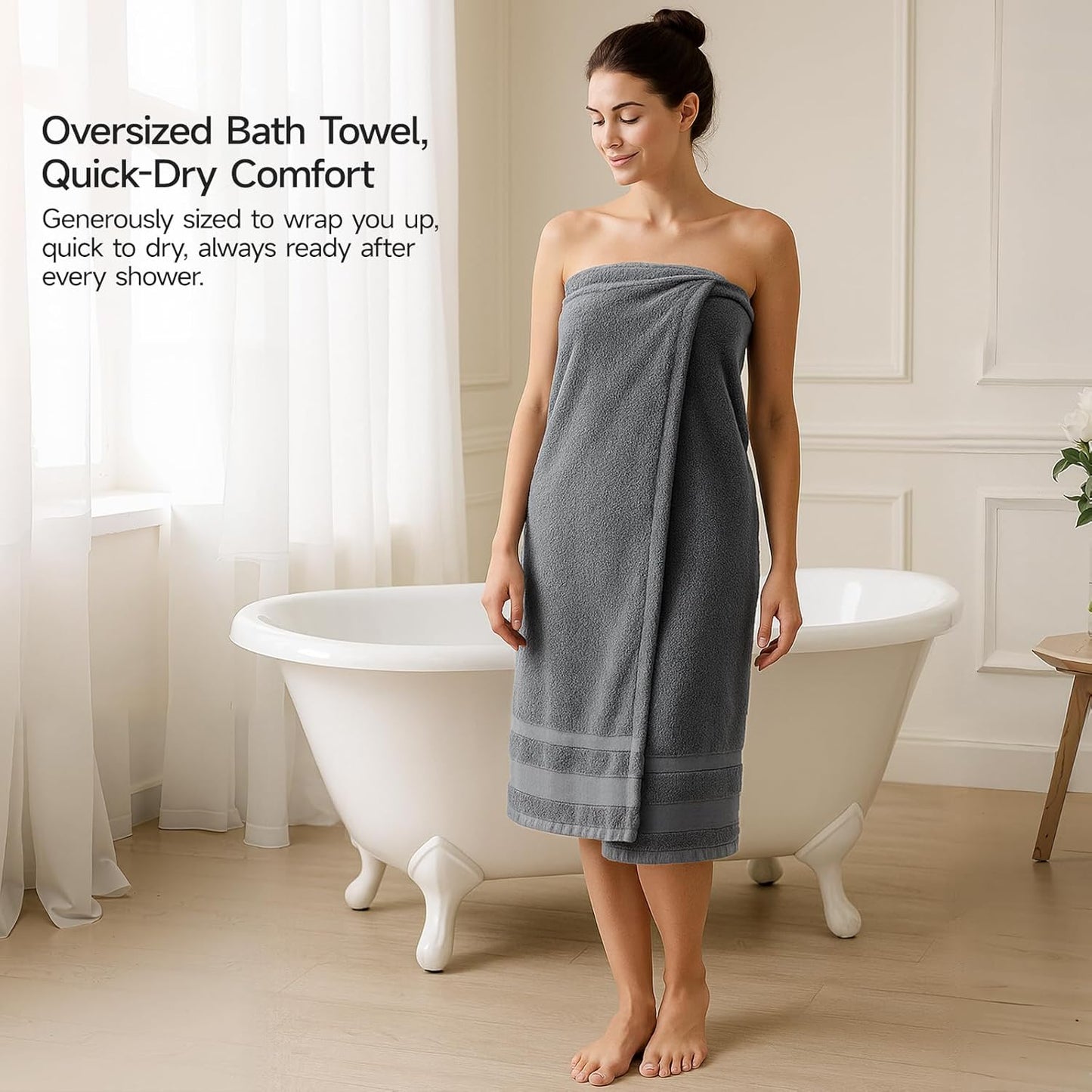 REDKISS 100% Cotton Bath Towels Set of 2, Extra Large Bath Sheets 35 X 70 Inches, 800 GSM, Quick Dry, Ultra Soft & Super Absorbent Bathroom Towel Sets for Bathroom, Gym, Spa, Pool & Hotel, Grey