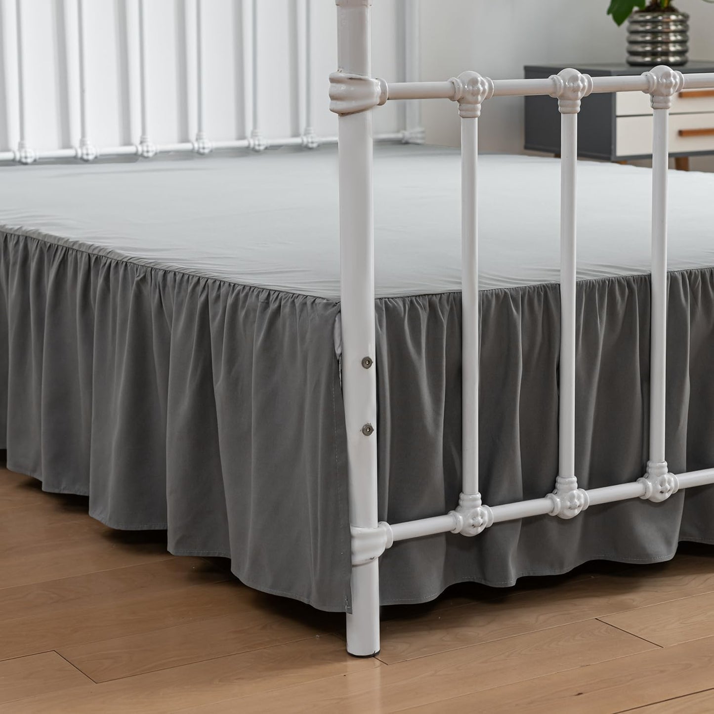 Bed Skirt Full Size Ruffled Bed Skirts with Split Corners, 16 Inch Drop Dust Ruffle Bed Skirt with Platform, Gray, Full - 16" Drop