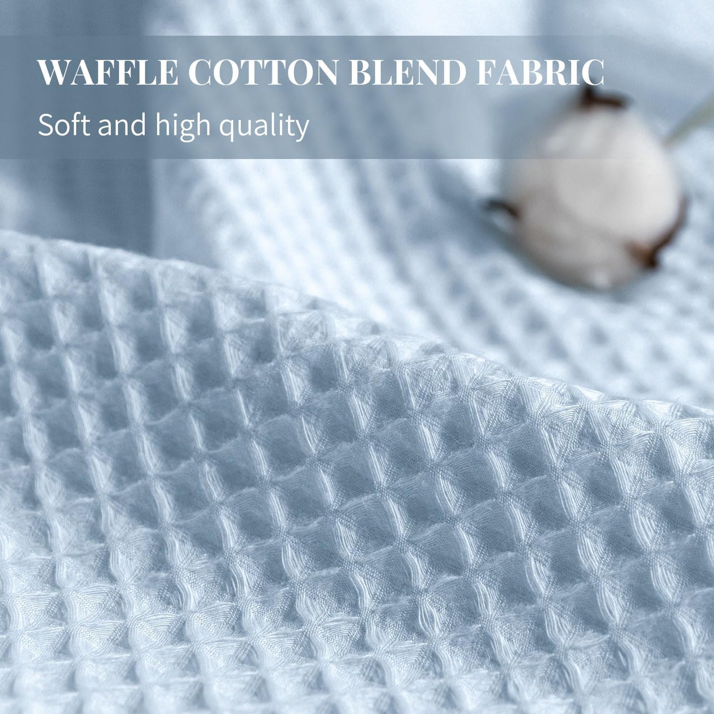 River Dream Misty Blue Fabric Shower Curtain Set, Cotton Blend, Waffle Weave, with Snap in Replacement Liner，71 x 86 inches
