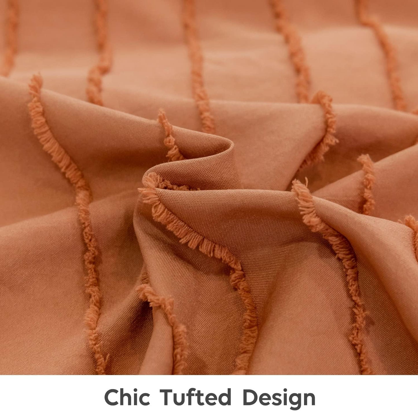 JELLYMONI Duvet Cover King Size Rust and White - 3PCS Boho Striped Duvet Cover Set Polyester Tufted Bohemian Textured Comforter Cover with Corner Ties & Zipper Closure