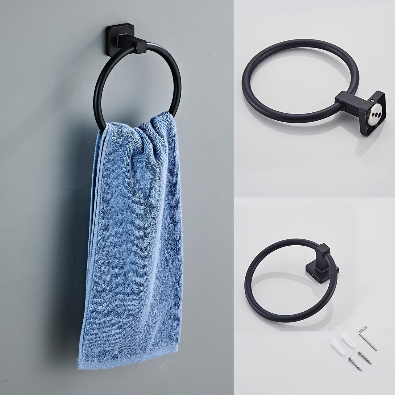 Matte Black Bathroom Hardware Set 8 Pieces,Towel Bar Set Stainless Steel Wall Mounted, Includes 16In Hand Towel Bar, Towel Ring, Robe Towel Hooks,Toilet Paper Holder, Bathroom Towel Rack Set…