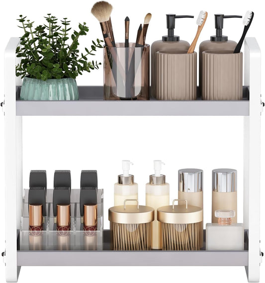Bathroom Counter Organizer,Bathroom Countertop Organizer,Counter Shelf,Countertop Storage,Organization and Storage,Makeup Shelf,Sink Caddy(Grey 2 Tier)