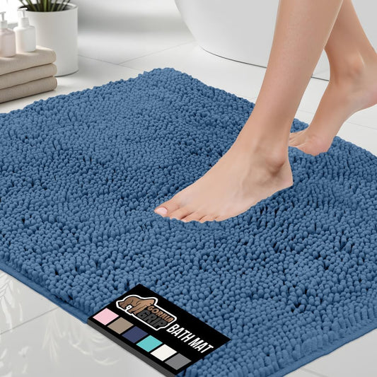 GORILLA GRIP Bath Rug Mat 60x24, Thick Soft Absorbent Chenille, Quick Dry Microfiber Mats, Rubber Backing Washable Shower Floor Rugs, Bathmat Runner, US Designed Bathroom Home Decor Accessories Blue