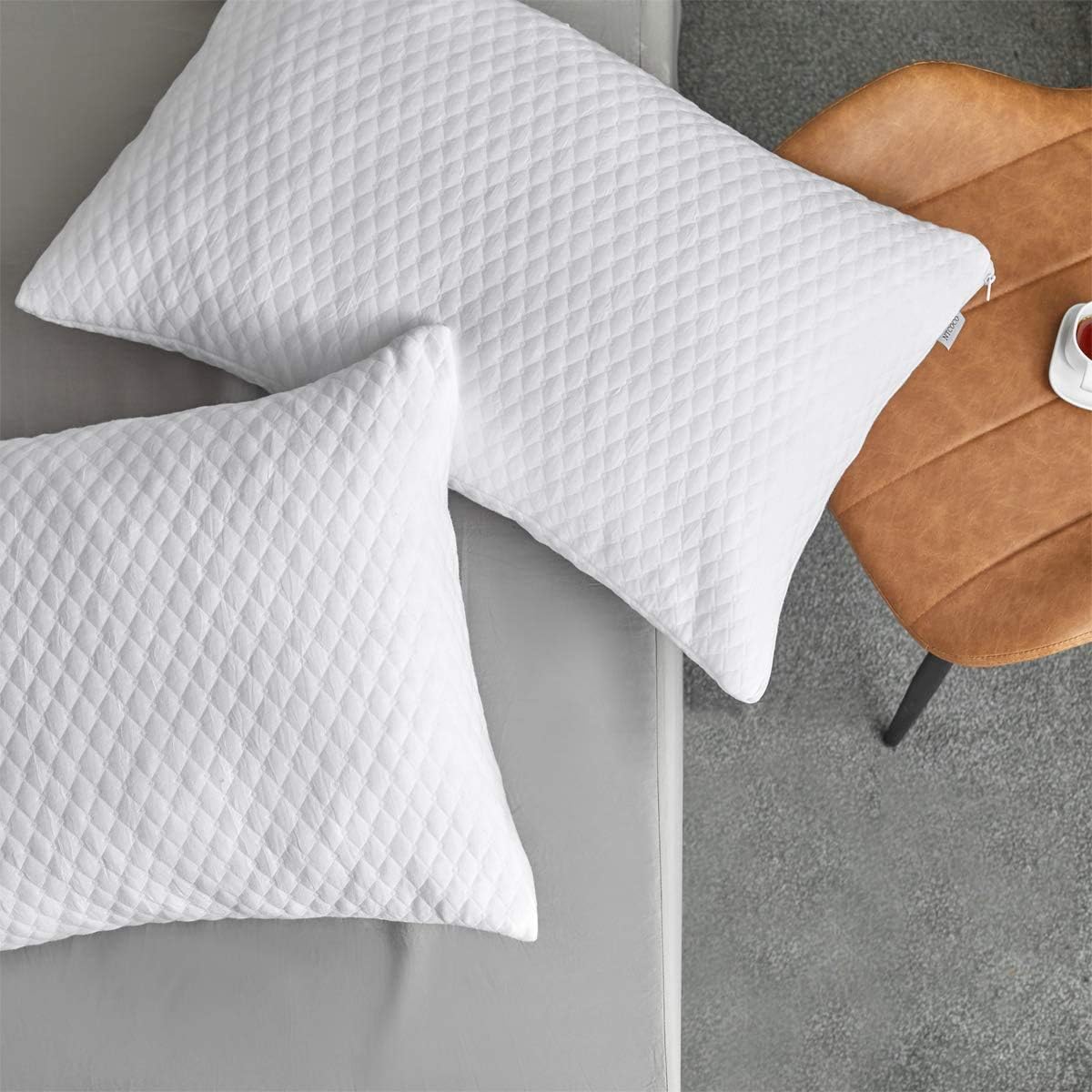 NTCOCO 2 Pillows, Shredded Memory Foam Bed Pillows for Sleeping, with Washable Removable Cooling Hypoallergenic Sleep Pillow for Back and Side Sleeper King (2-Pack)