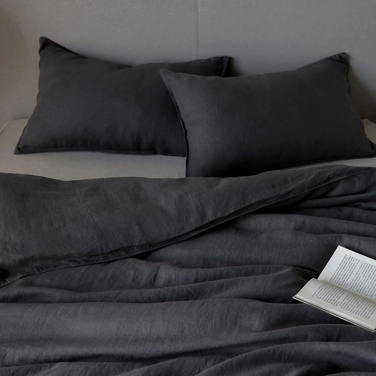 XZ XIFA Dark Grey Linen Duvet Cover Full, 100% Washed French Flax Linen Bedding Set with Zipper Closure, Cooling & Textured Bed Sets for Hot Sleepers(1 Duvet Cover, 2 Pillowcases)