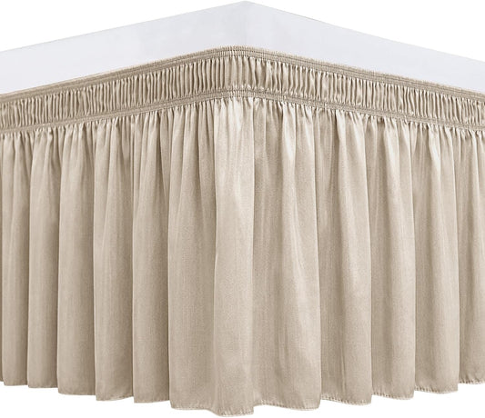 Biscaynebay Wrap Around Bed Skirts for Full & Full XL Beds 12" Short Drop, Light Camel Adjustable Elastic Dust Ruffles Easy Fit Wrinkle Resistant Silky Luxurious Fabric Machine Washable