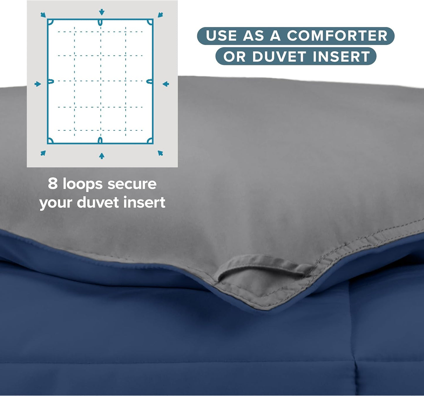 Bare Home Oversized King Comforter - Reversible Colors - Goose Down Alternative - Ultra-Soft - Premium 1800 Series - All Season Warmth - Bedding Comforter (Oversized King, Dark Blue/Grey)