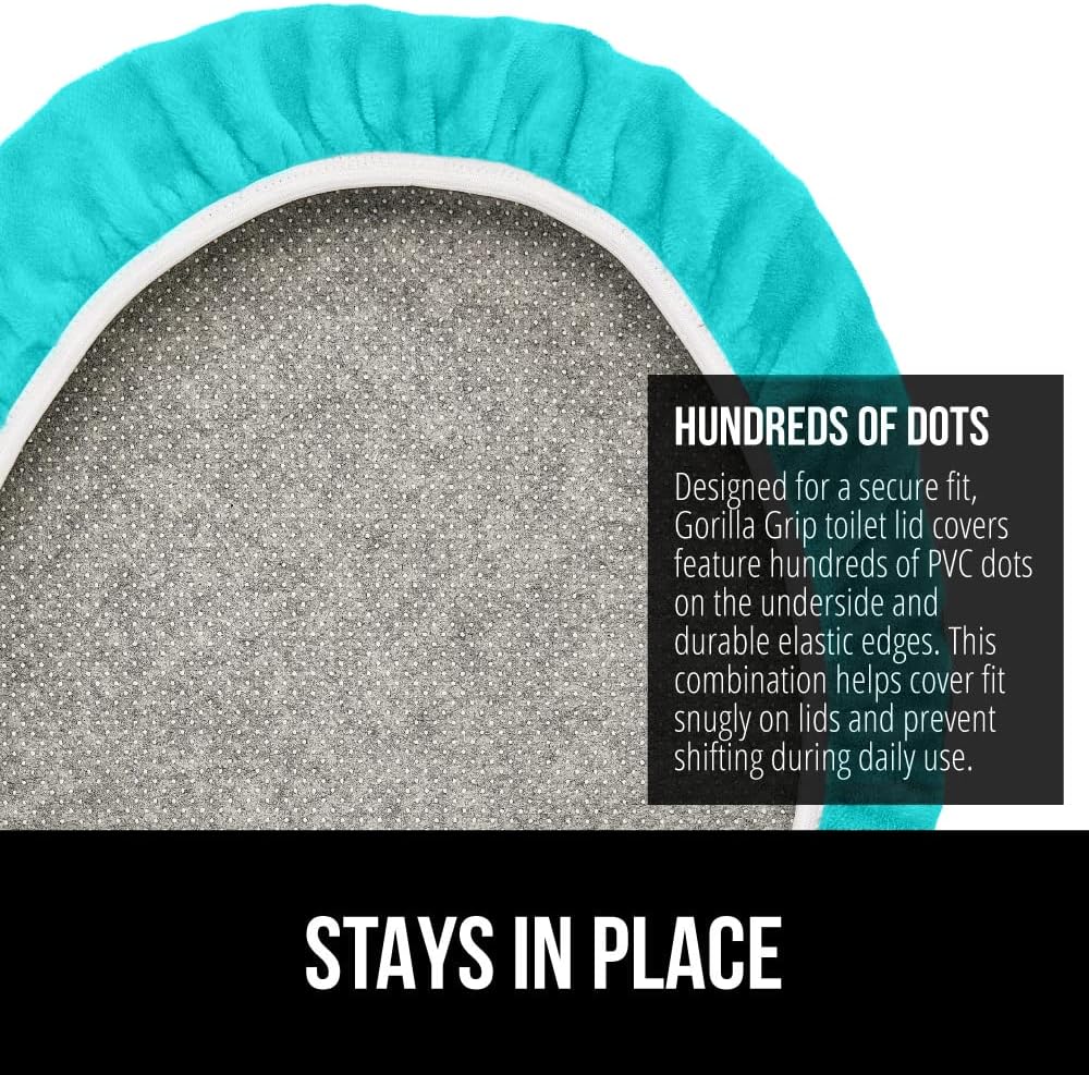 GORILLA GRIP Thick Memory Foam Bathroom Toilet Lid Seat Cover, Soft Velvet Topside, Machine Wash, Plush Cushioned Covers Fits Most Size Lids, Decorative Bath Room Accessories, 19.5x18.5, Turquoise