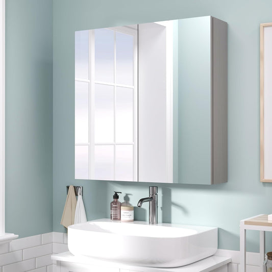 24x24 inch Bathroom Wall Cabinet, Saver Storage Cabinet, Medicine Cabinet with 2 Door and Adjustable Shelves, Grey（Assembly Required）