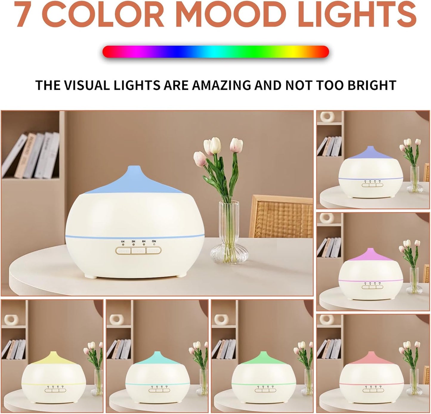 HAPPTWS 500ML Essential Oil Diffuser - BPA Free Ultrasonic Aromatherapy Diffuser, with 7-Color Lights - Waterless Auto Shut Off - Milky white