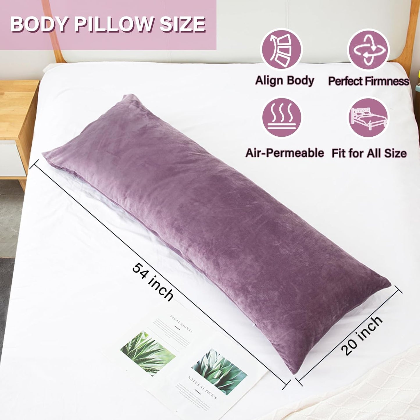 Body Pillow, Memory Foam Body Pillows for Adults Sleeping, Long Pillow for Bed, Big Large Firm Full Body Pillow for Side Sleeper, 20x54 Inch, Dark Purple