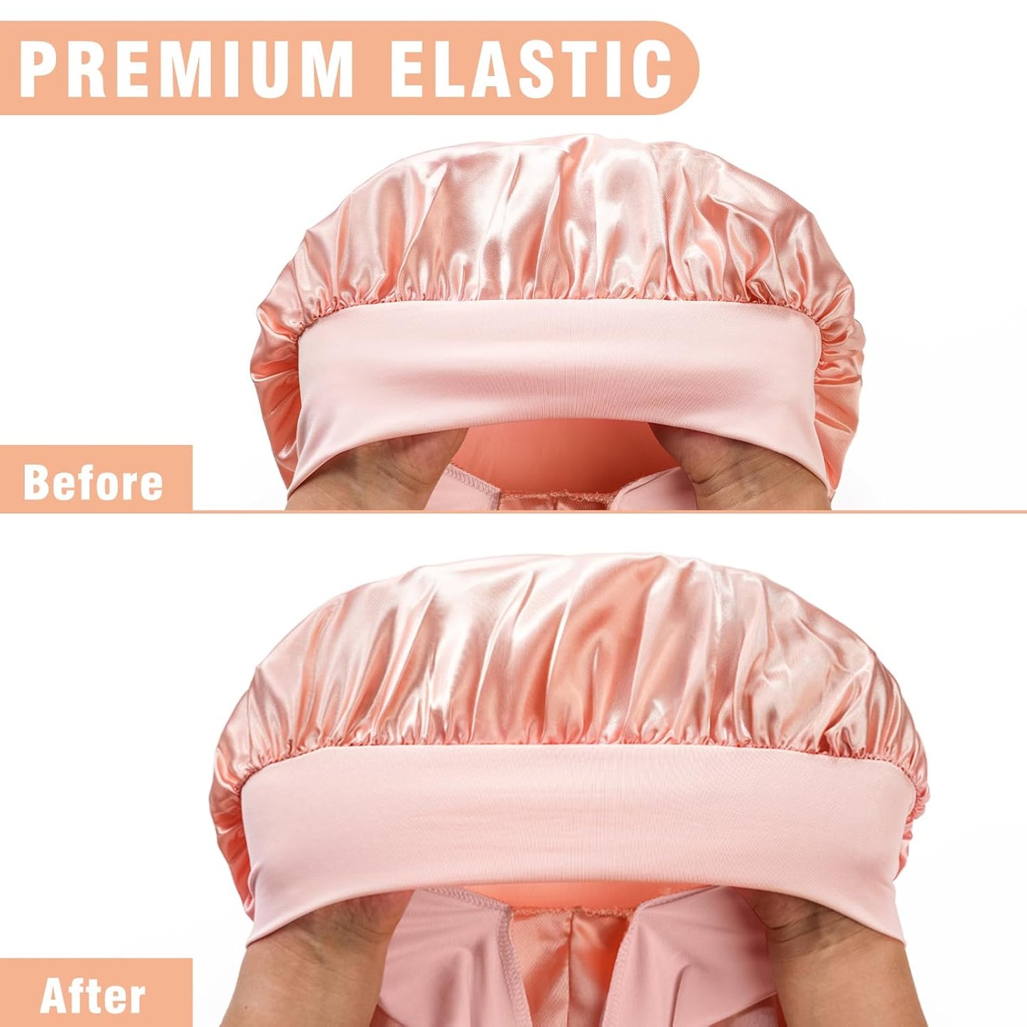 2Pcs Bonnets for Black Women Braid Bonnet, Large Long Satin Bonnet for Braids, Silk Bonnet with Stretchy Tie Band Sleep Cap Hair (Black&Champagne Gold)