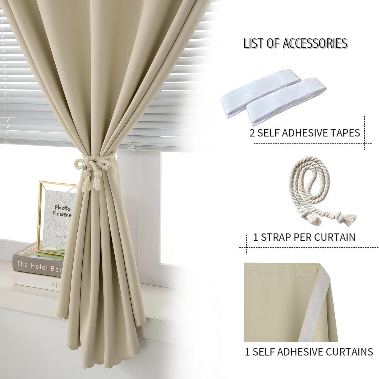 Self Adhesive Portable Blackout Curtains for Bedroom Easy to Install Window Thermal Lnsulated Kitchen Room Darkening Small Window Curtains, Cortinas Para Cuarto, 47"W X 71"L, Beige, 1 Panel