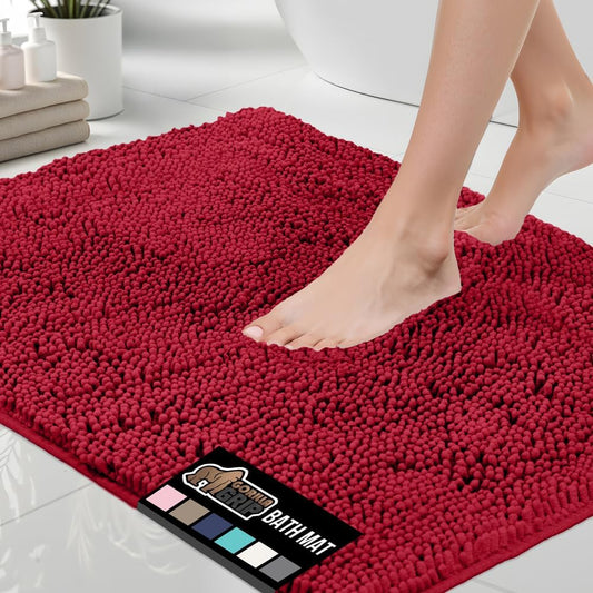 GORILLA GRIP Bath Rug Mat, Thick Soft Absorbent Chenille, Quick Dry Microfiber Mats, Rubber Backing Washable Shower Floor Rugs, Bathmat Runner, US Designed Bathroom Home Decor Accessories 24x17, Red