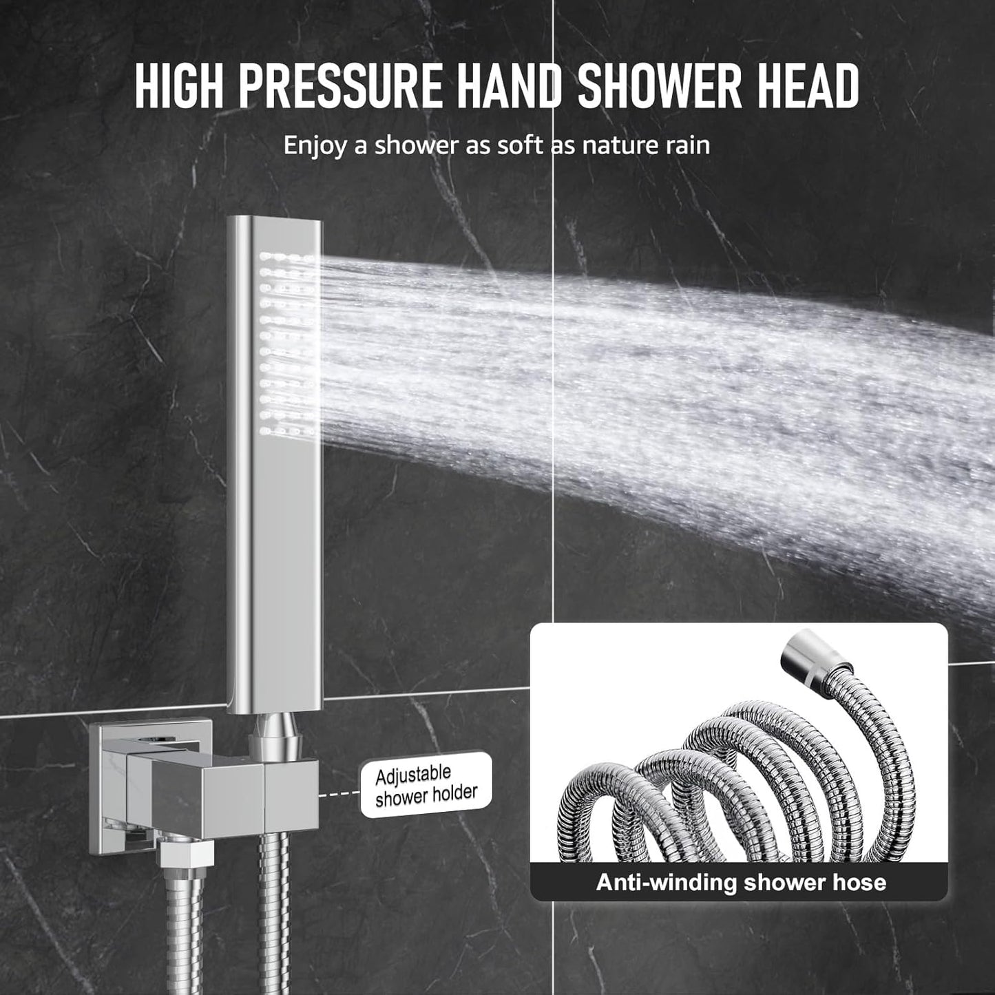 Iriber Chrome Shower System Wall Mount with 12 Inch Rain Shower Head and Handheld Bathroom Shower Set Contain Shower Faucet Mixer Valve Trim Kit (Valve Included)