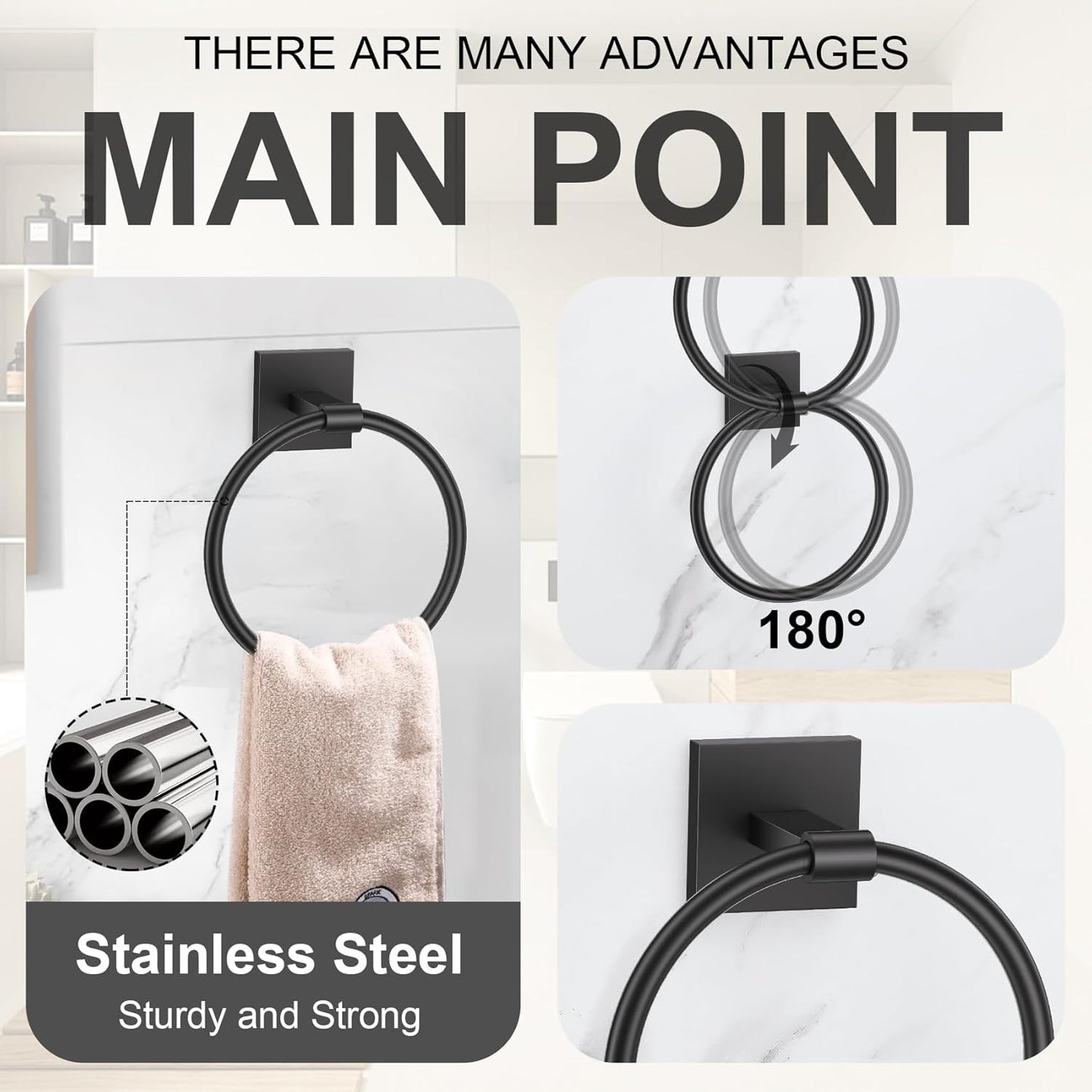 Matte Black Bathroom Hardware Accessories Towel Bar Set, 10 Pieces Bathroom Towel Bar Holder Set, 23.6 Inch Stainless Steel Toilet Paper Holder Towel Racks for Bathroom Wall Mounted