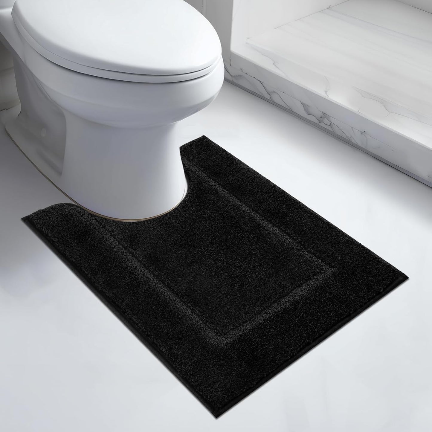 Bathroom Rugs U-Shaped 20" x 24", Non-Slip Extra Soft Absorbent Bath Rugs, Machine Washable Quick Dry Bath Mats for Toilet Base, Black