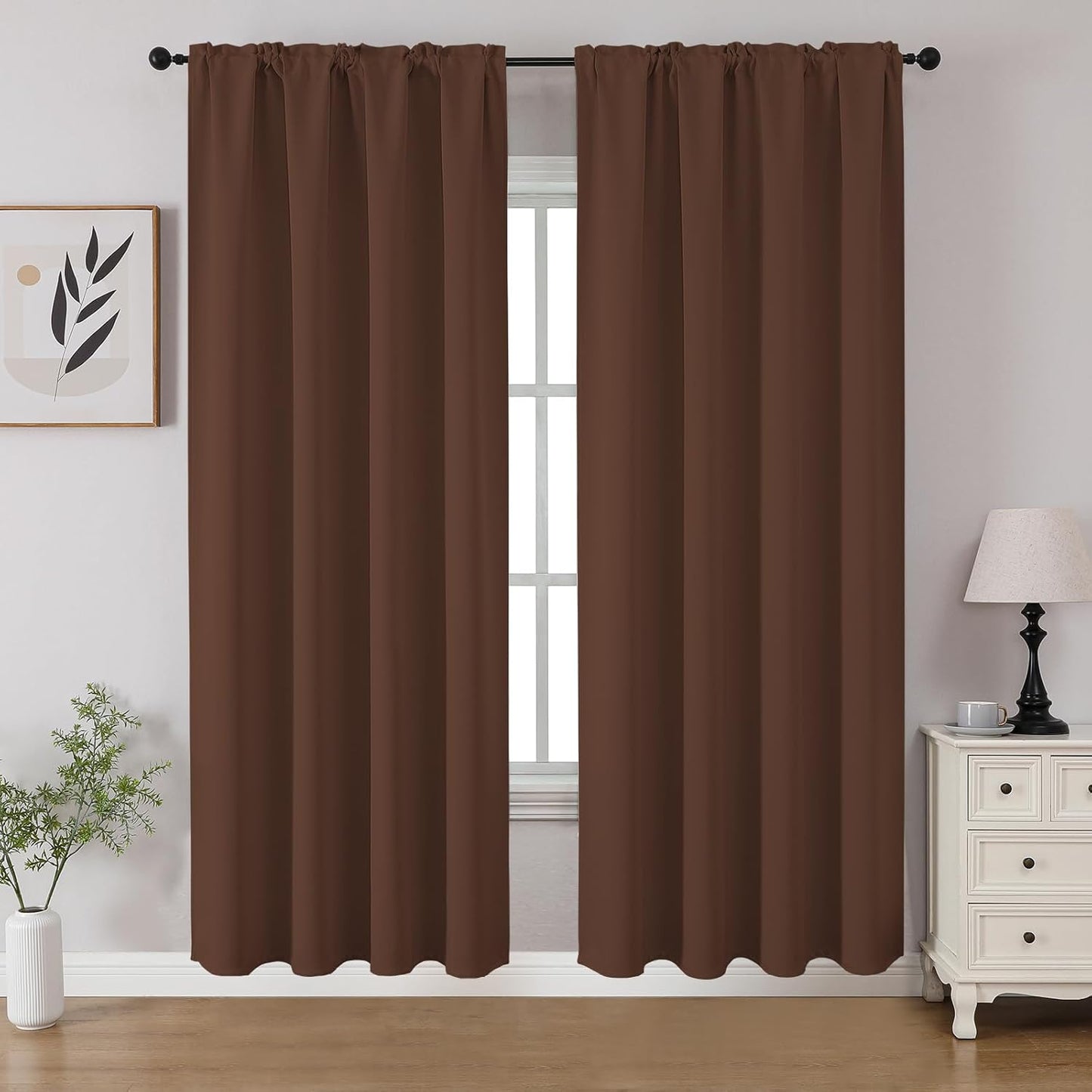 CUCRAF Brown Blackout Curtains 72 inch Length 2 Panels Set, Rod Pocket Room Darkening Drapes for Bedroom Living Room, Insulated Thermal Light Blocking Window Curtain (W52 x L72 Inch)
