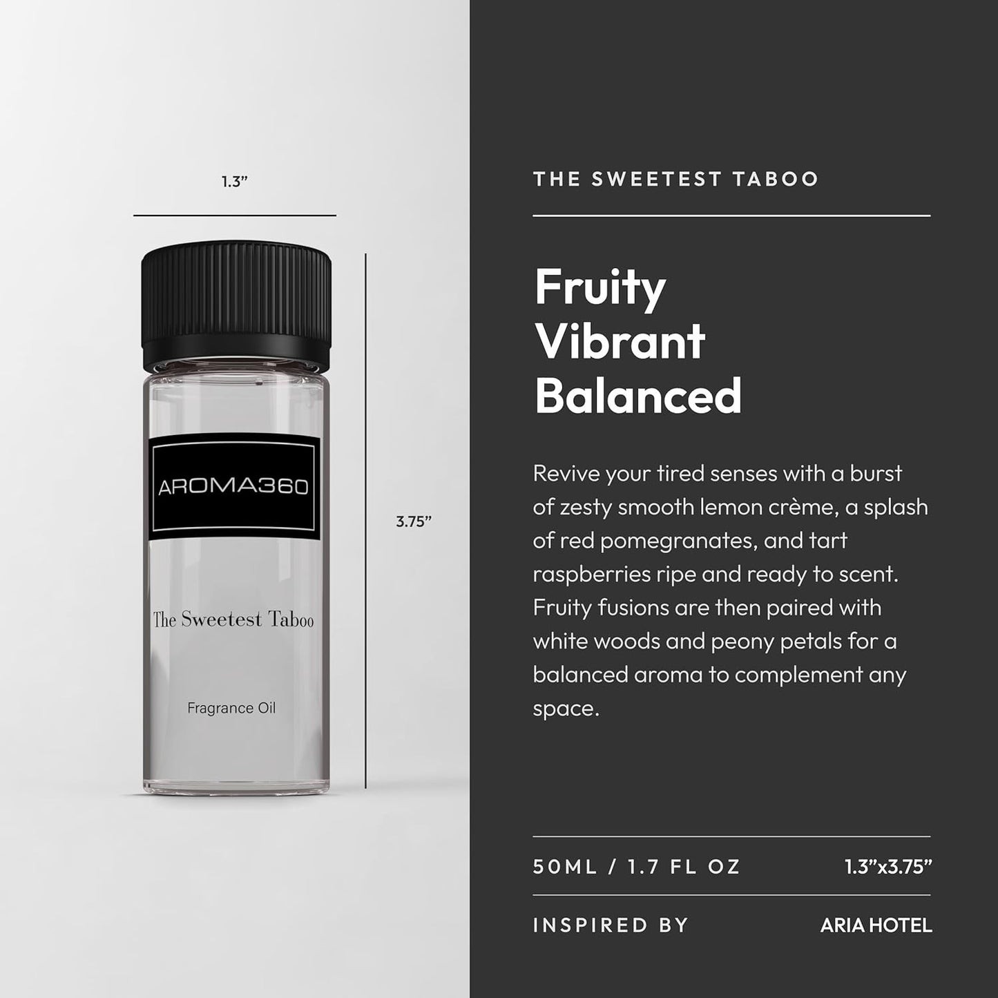 Aroma360 - The Sweetest Taboo Fragrance Oil Scent - Luxury Aromatherapy Scent Diffuser Oil - Hints of Lemon Crème, Pomegranates, & Raspberries - for Essential Oil Diffusers - for Home & Office - 50mL