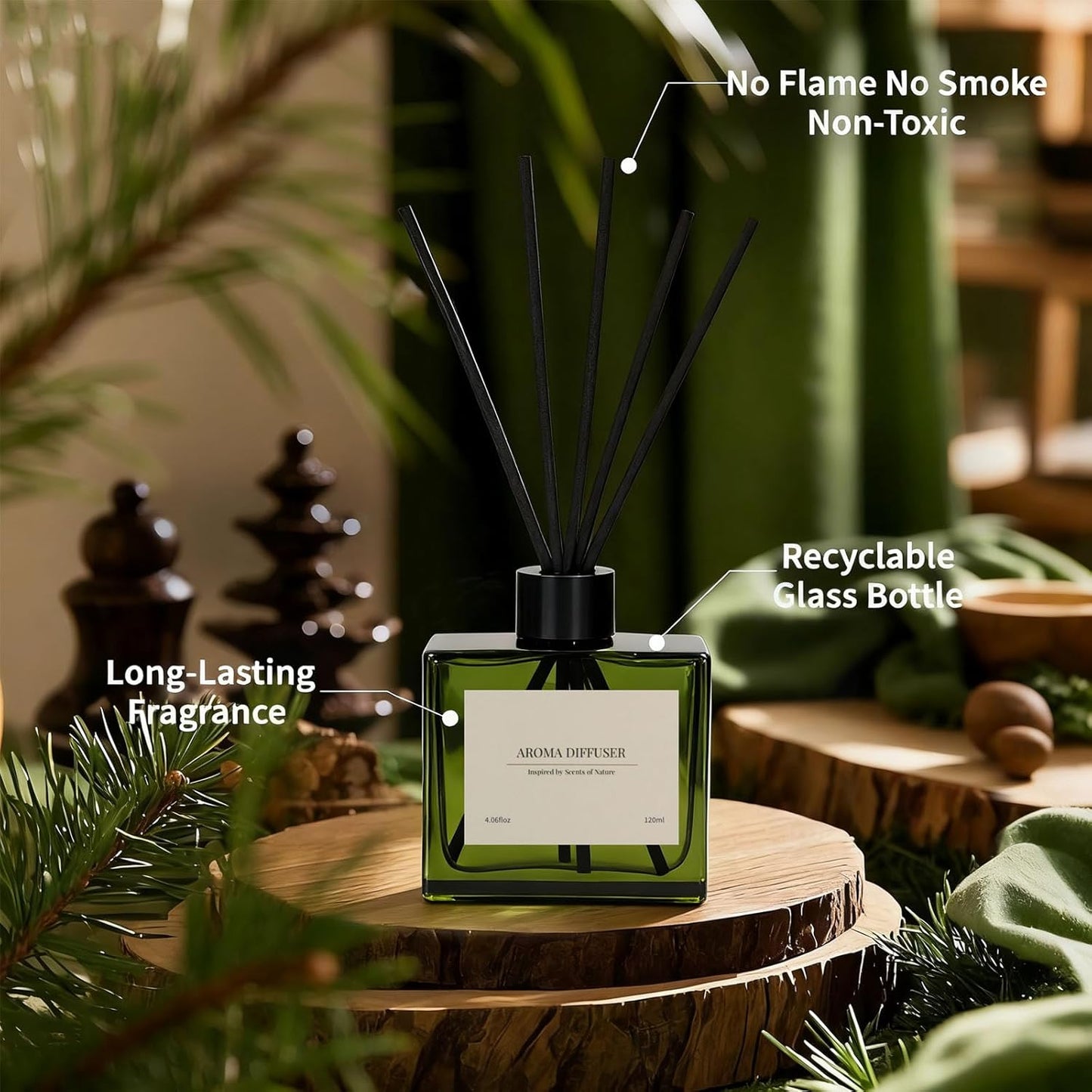 Reed Diffuser, 4 oz Jasmine Lily Scent Diffuser with 7 Sticks, 90 Days Long Lasting Reed diffusers for Home, Elegant Fragrance for Bathroom Bedroom Office Decor, Air Fresh