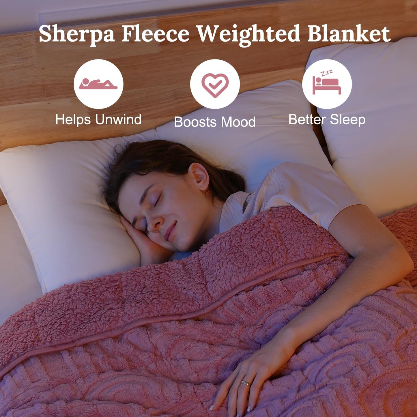 Sherpa Fleece Adult Weighted Blanket Great for Sleep, 15 lbs Dual Sided Soft Fuzzy Heavy Blankets for Couch Bed Sofa, Cozy Warm Arched Jacquard Throw for Winter (Apricot Pink, 48" x 72", 15 Pounds)