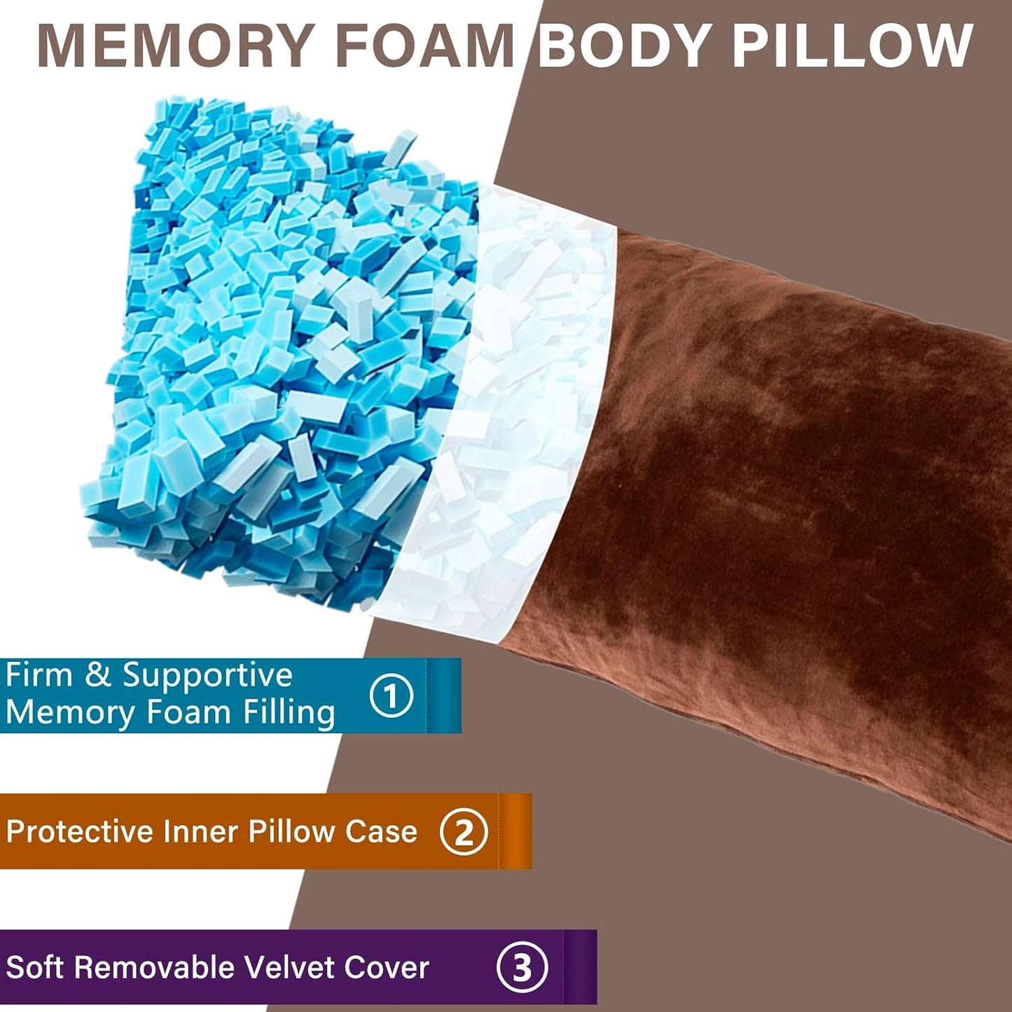 Body Pillow, Memory Foam Body Pillows for Adults Sleeping, Long Pillow for Bed, Big Large Firm Full Body Pillow for Side Sleeper, 20x54 Inch, Coffee